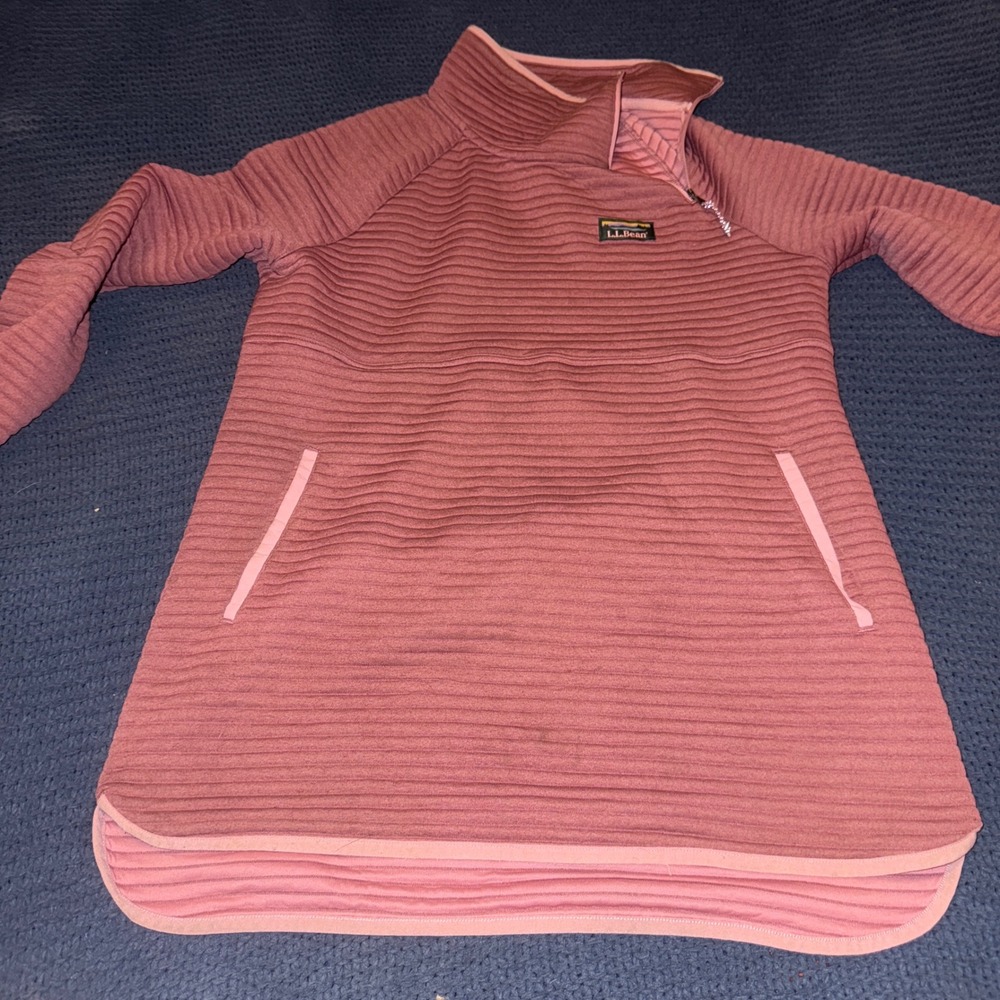 LL Bean Womens Airlight Quilted Mock Neck Quarter Zip Pullover Pink Small Fall